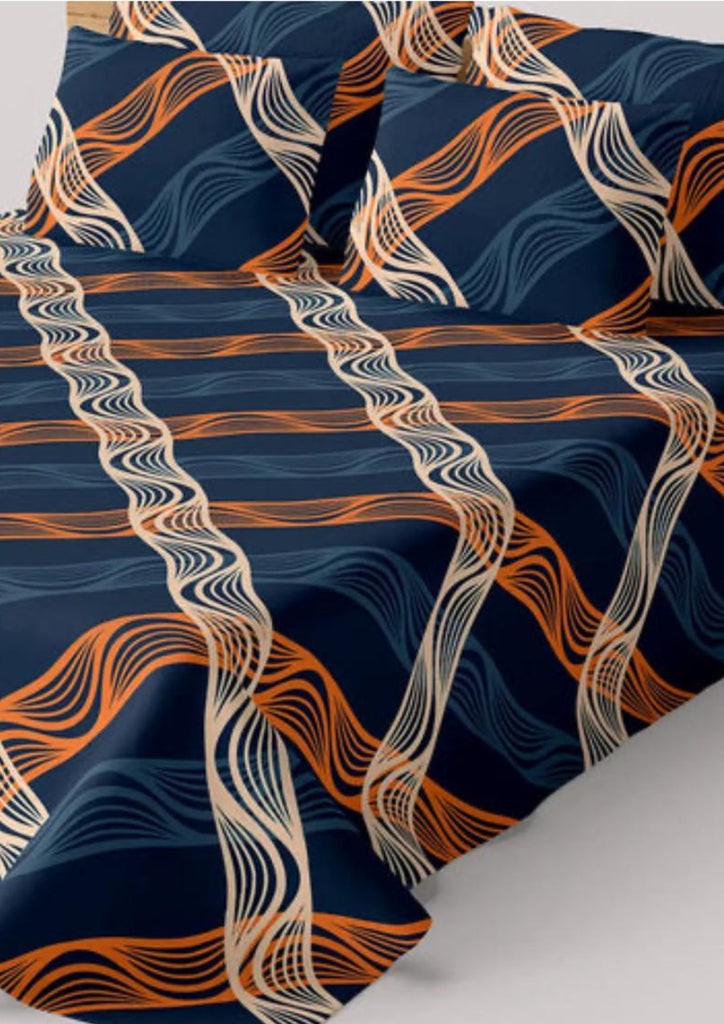 Blue Wavy Stripe Sateen Bed Sheet Set #6