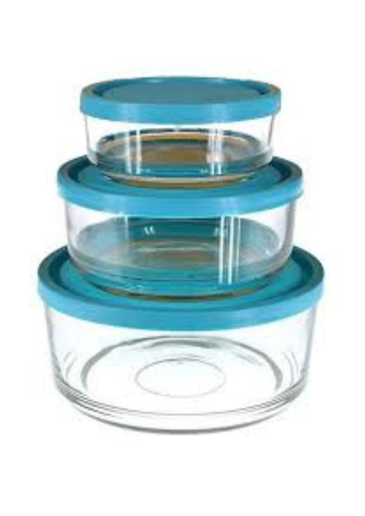 3 Pcs Airtight Glass Bowl Set With Plastic LID